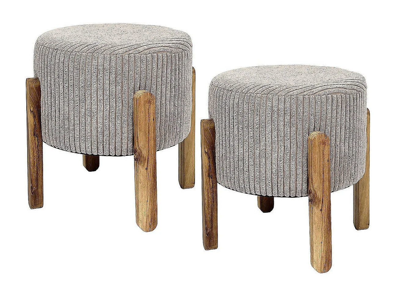 Lot De 2 Tabourets Japandi Velours Taupe - Amory
