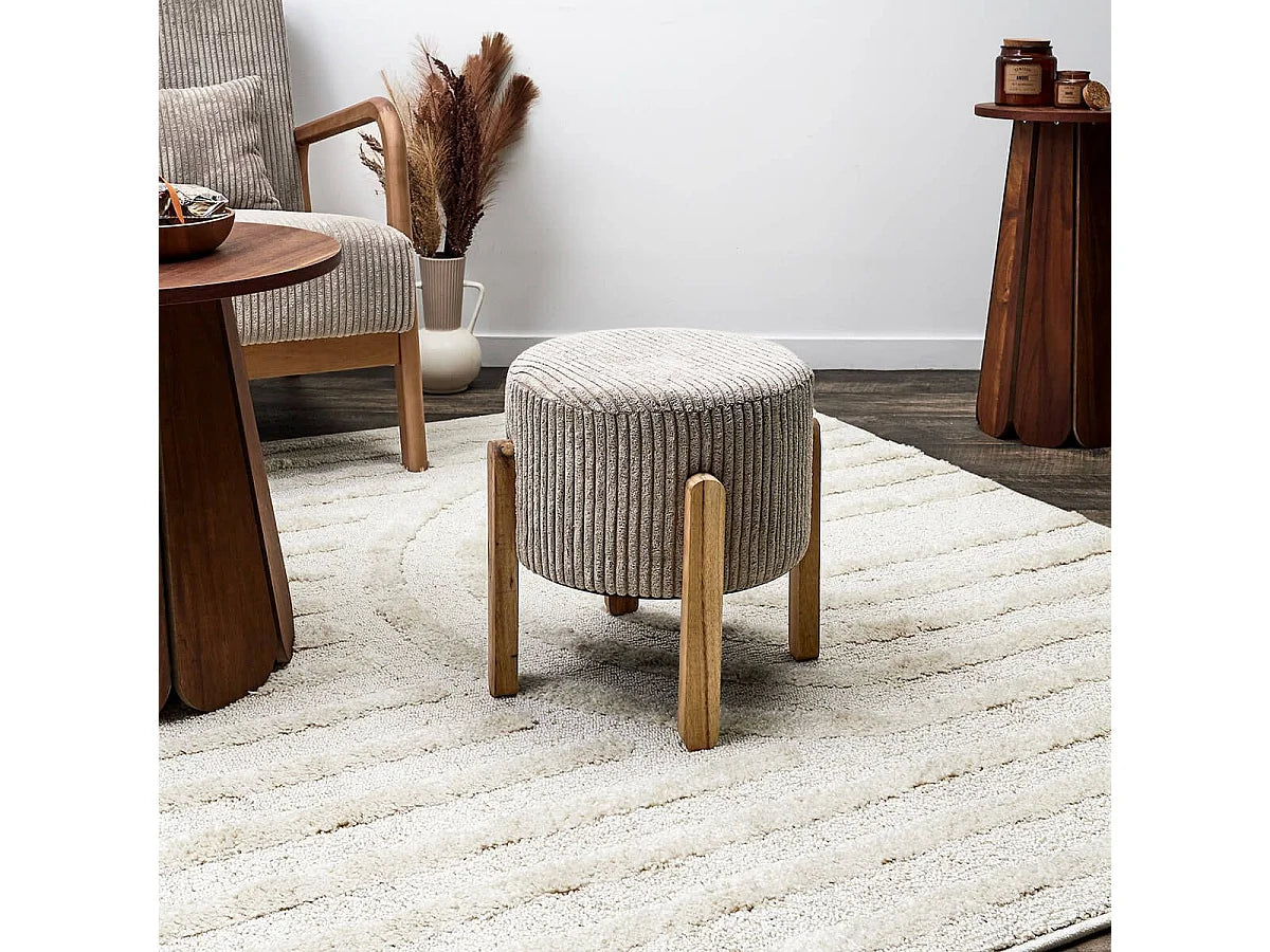 Lot De 2 Tabourets Japandi Velours Taupe - Amory