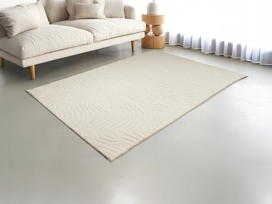 Tapis Japandi Relief Laine Ivoire - Neora