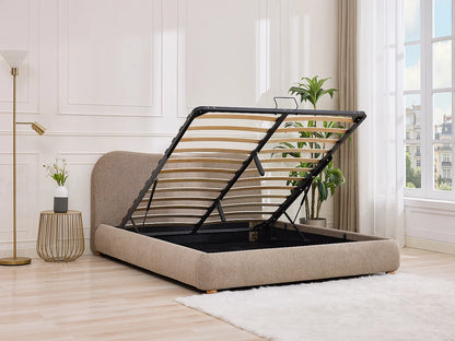 Lit Coffre Japandi Tissu Teinte Taupe - Vanari