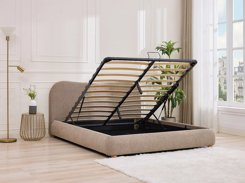 Lit Coffre Japandi Tissu Teinte Taupe - Vanari