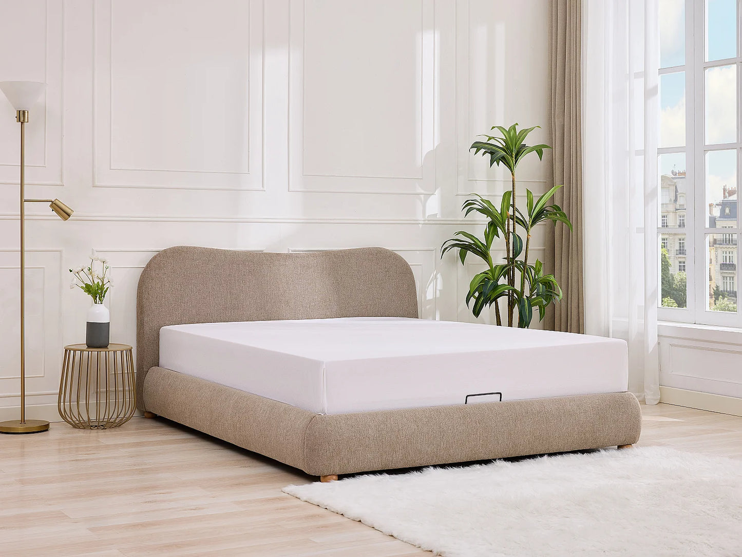 Lit Coffre Japandi Tissu Teinte Taupe - Vanari