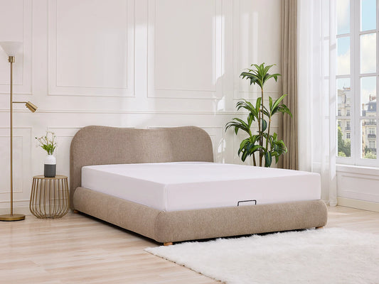 Lit Coffre Japandi Tissu Teinte Taupe - Vanari