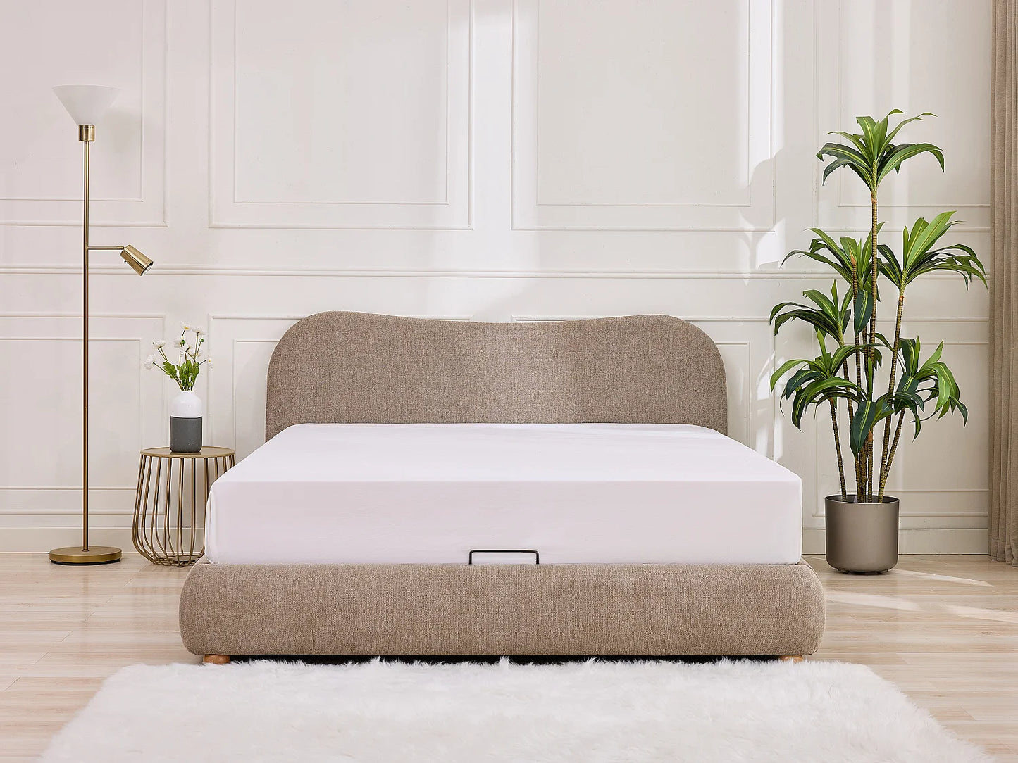 Lit Coffre Japandi Tissu Teinte Taupe - Vanari