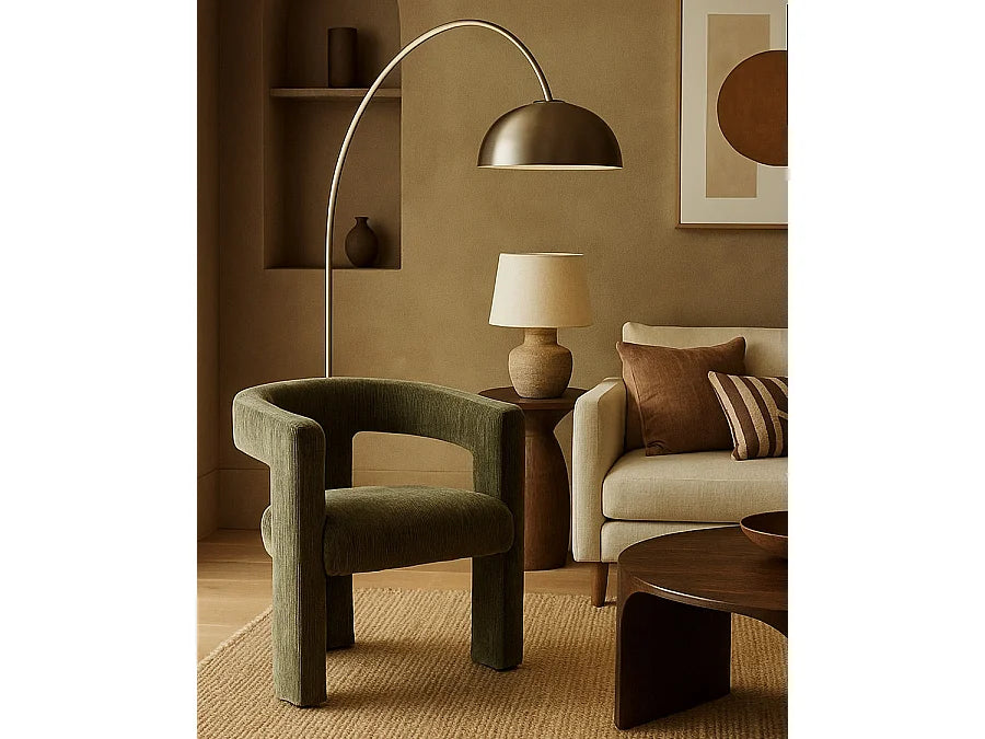 Fauteuil Japandi Salon Tissu Vert - Lagon