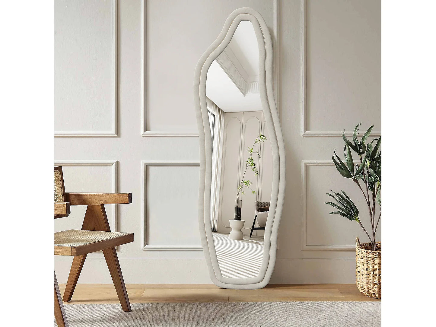 Miroir Psyché Japandi Velours Blanc - Moderne