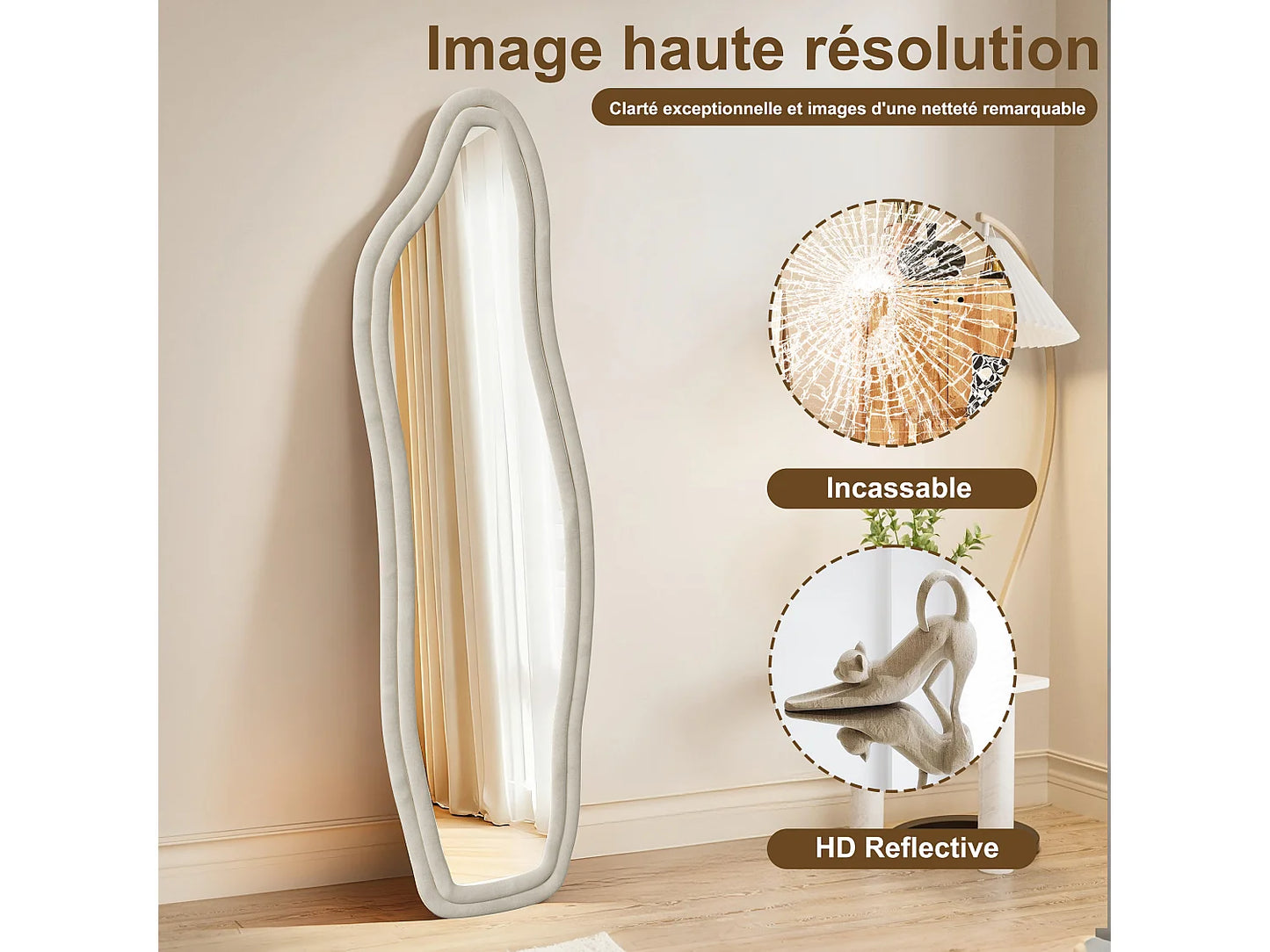 Miroir Psyché Japandi Velours Blanc - Moderne