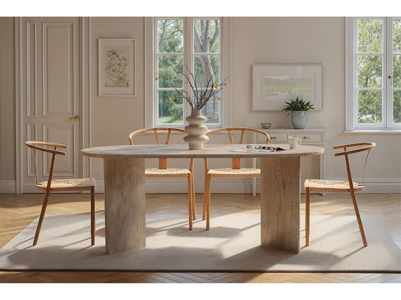 Table Bois Japandi Design Travertin - Sablin