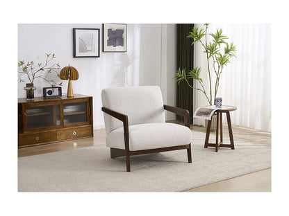 Fauteuil Japandi Bois Et Tissu Beige - Lena