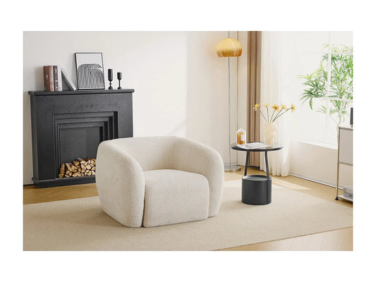 Fauteuil Japandi Design Bouclette Blanc - Washington