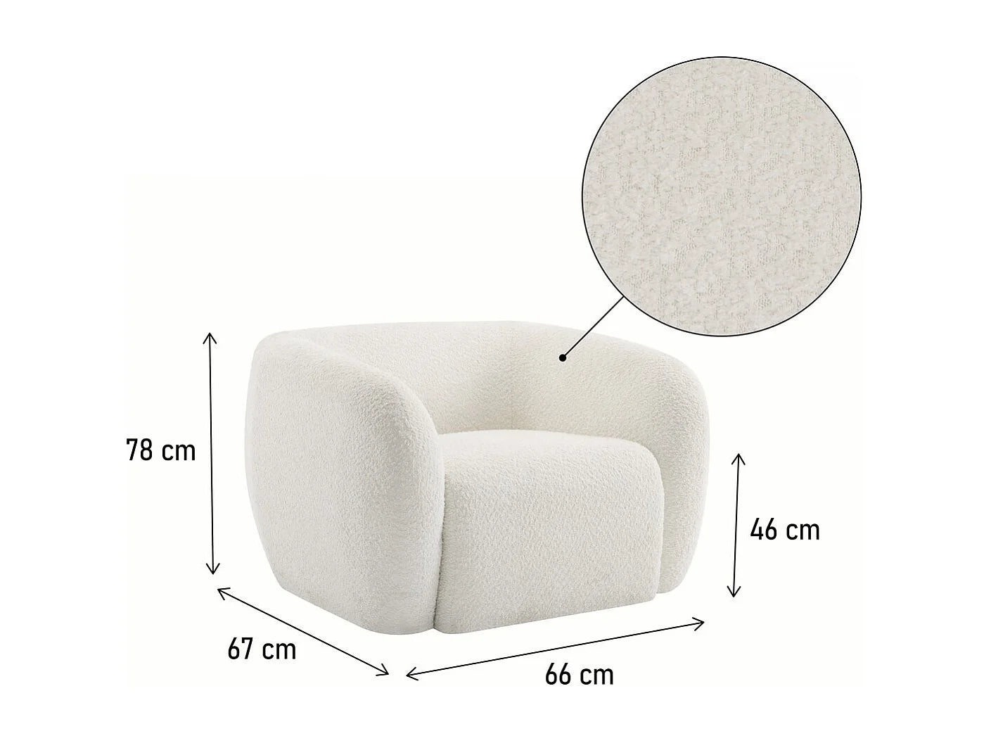 Fauteuil Japandi Design Bouclette Blanc - Washington