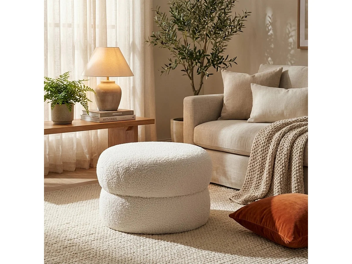 Pouf Teddy Japandi Blanc Boucle - Raion