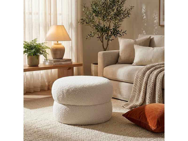 Pouf Teddy Japandi Blanc Boucle - Raion