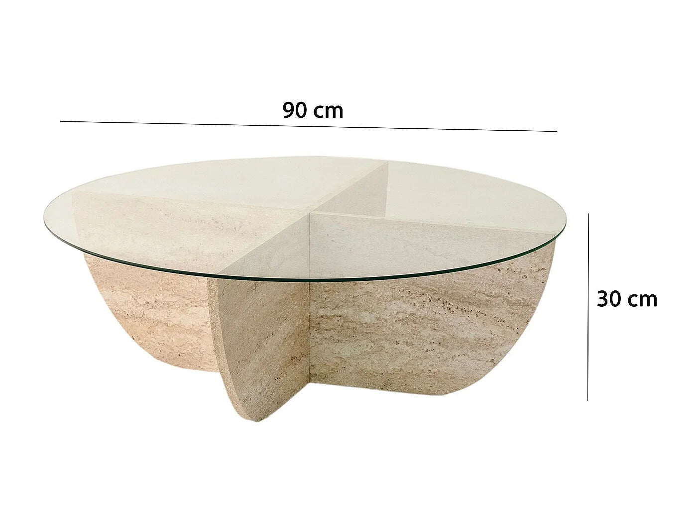 Table Basse Japandi Ronde en Verre et Pieds Effet Travertin - Aysun