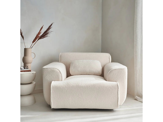 Fauteuil Japandi Bouclette Blanche Arrondi - Wallas