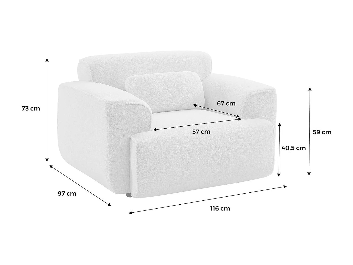 Fauteuil Japandi Bouclette Blanche Arrondi - Wallas