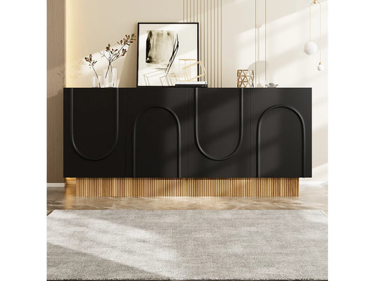 Buffet Moderne Japandi Salon Noir Naturel - Noir