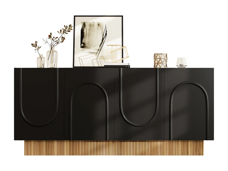 Buffet Moderne Japandi Salon Noir Naturel - Noir