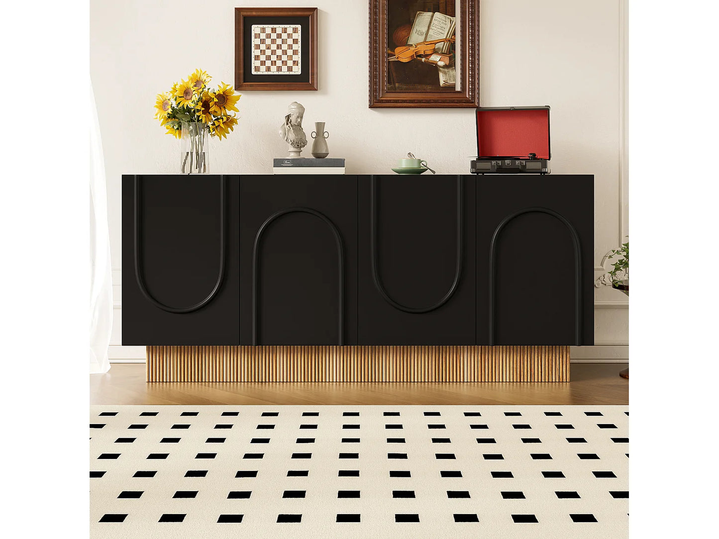 Buffet Moderne Japandi Salon Noir Naturel - Noir