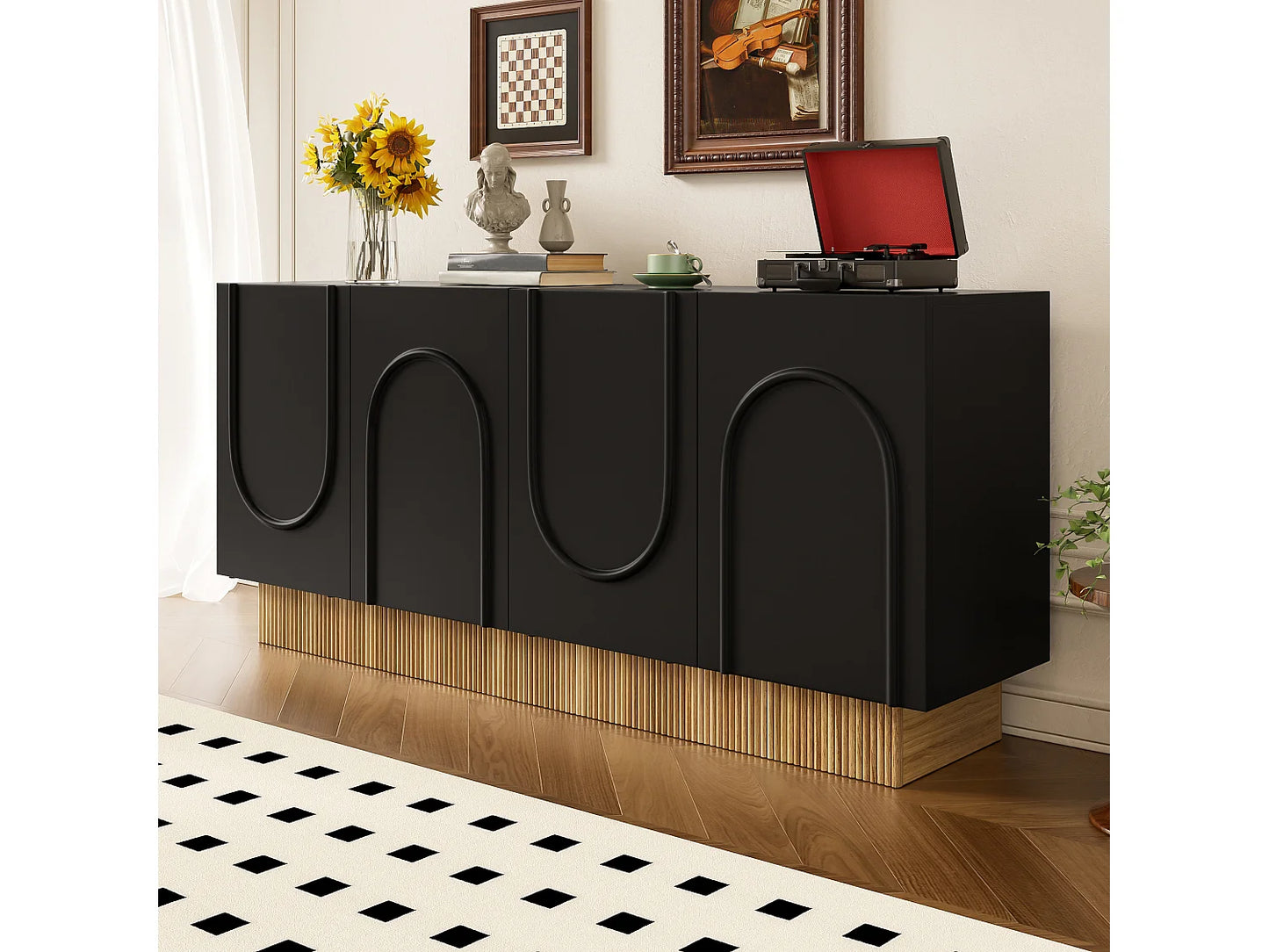 Buffet Moderne Japandi Salon Noir Naturel - Noir