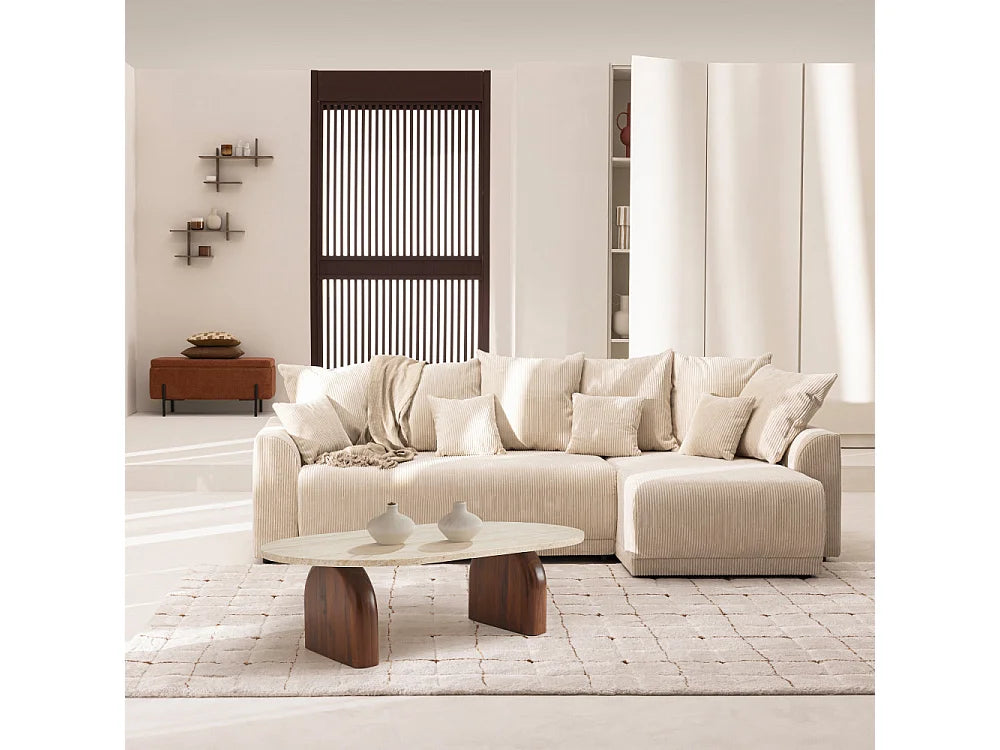 Table Basse Japandi Ovale Travertin et Bois 100x60 - Lipali