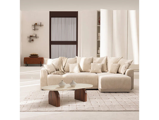 Table Basse Japandi Ovale Travertin et Bois 100x60 - Lipali