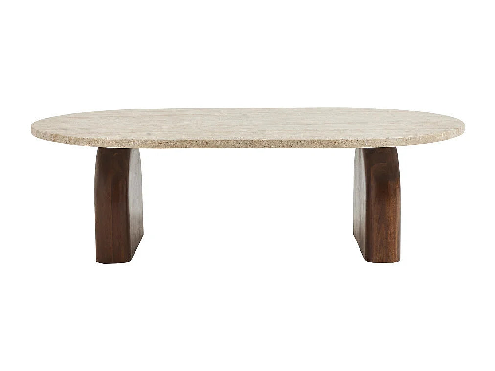 Table Basse Japandi Ovale Travertin et Bois 100x60 - Lipali