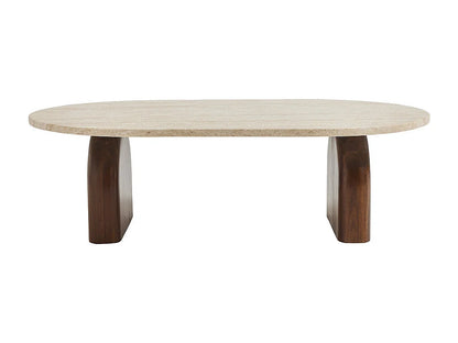 Table Basse Japandi Ovale Travertin et Bois 100x60 - Lipali