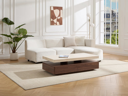 Table Basse Japandi Rectangulaire Carrée Bois et Travertin - Felix
