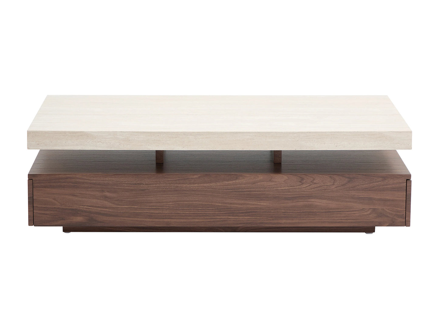 Table Basse Japandi Rectangulaire Carrée Bois et Travertin - Felix