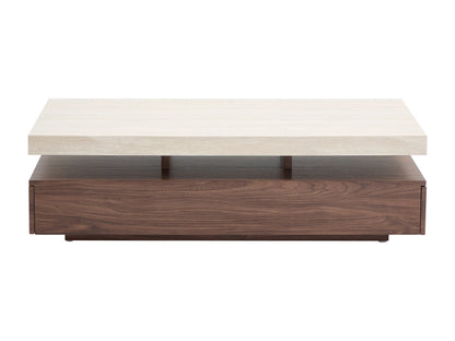 Table Basse Japandi Rectangulaire Carrée Bois et Travertin - Felix