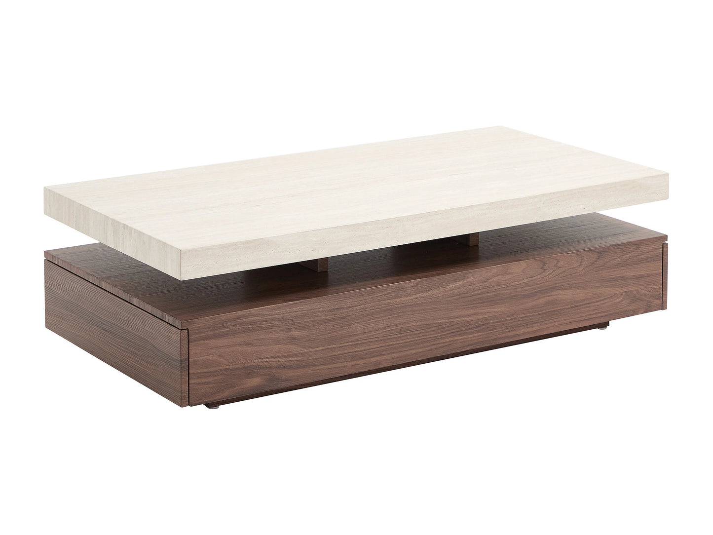 Table Basse Japandi Rectangulaire Carrée Bois et Travertin - Felix