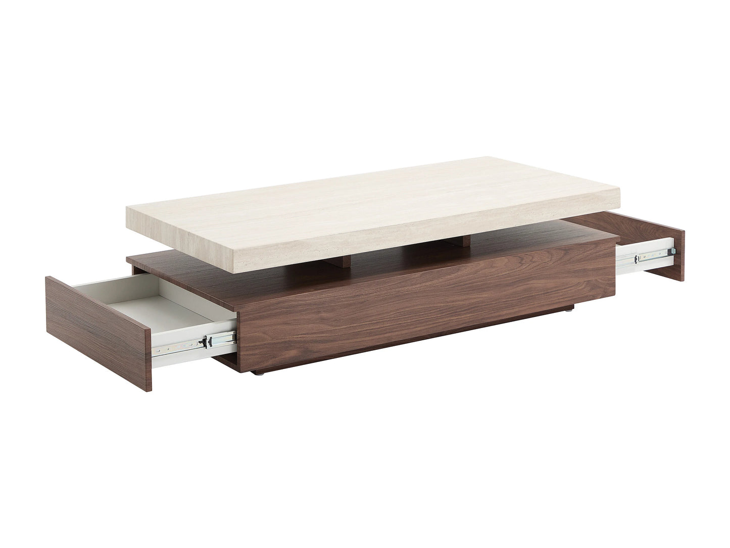 Table Basse Japandi Rectangulaire Carrée Bois et Travertin - Felix