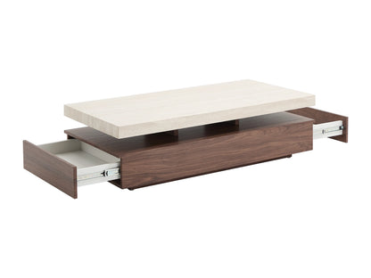 Table Basse Japandi Rectangulaire Carrée Bois et Travertin - Felix