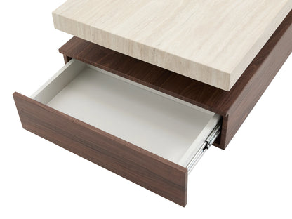 Table Basse Japandi Rectangulaire Carrée Bois et Travertin - Felix