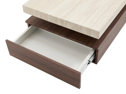 Table Basse Japandi Rectangulaire Carrée Bois et Travertin - Felix