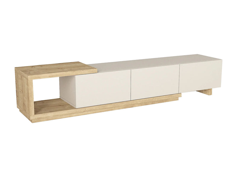Meuble TV Japandi Beige et Bois (3 Tiroirs Et 1 Niche) - Dukian