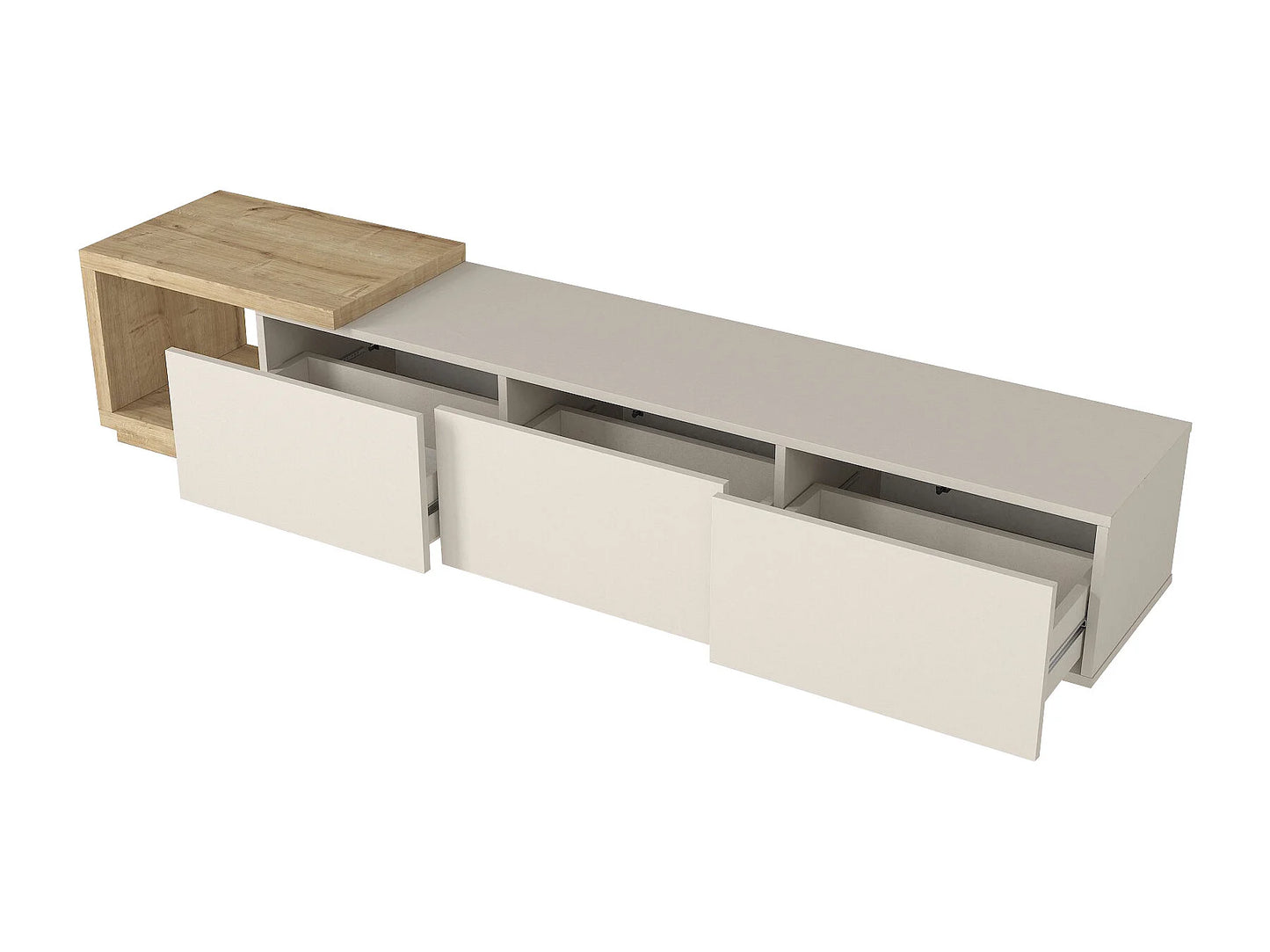 Meuble TV Japandi Beige et Bois (3 Tiroirs Et 1 Niche) - Dukian