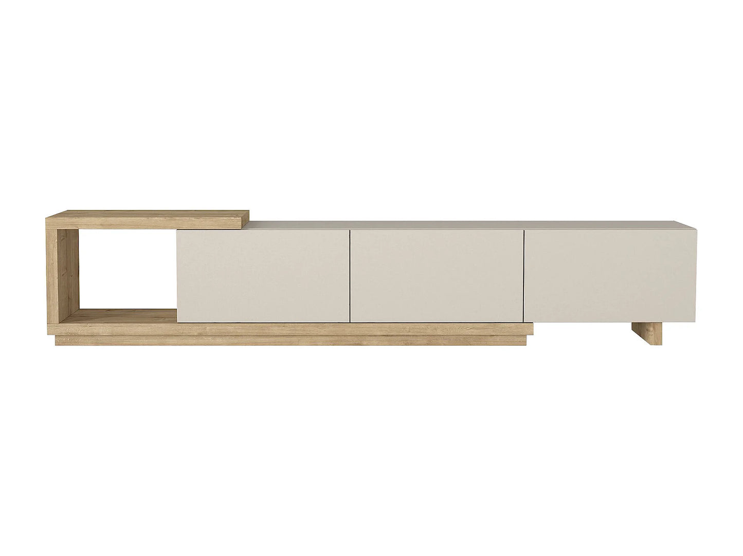 Meuble TV Japandi Beige et Bois (3 Tiroirs Et 1 Niche) - Dukian