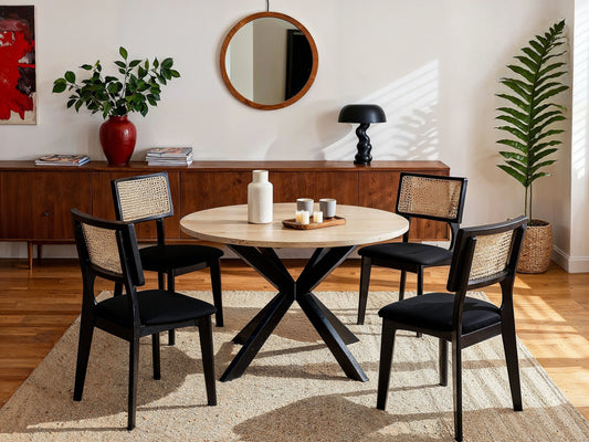 Duo Chaises Japandi Velours Effet Rotin Noir - Calenya
