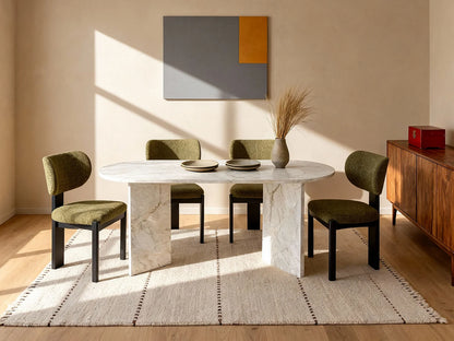 Table Manger Japandi Effet Marbre Blanc - Topania