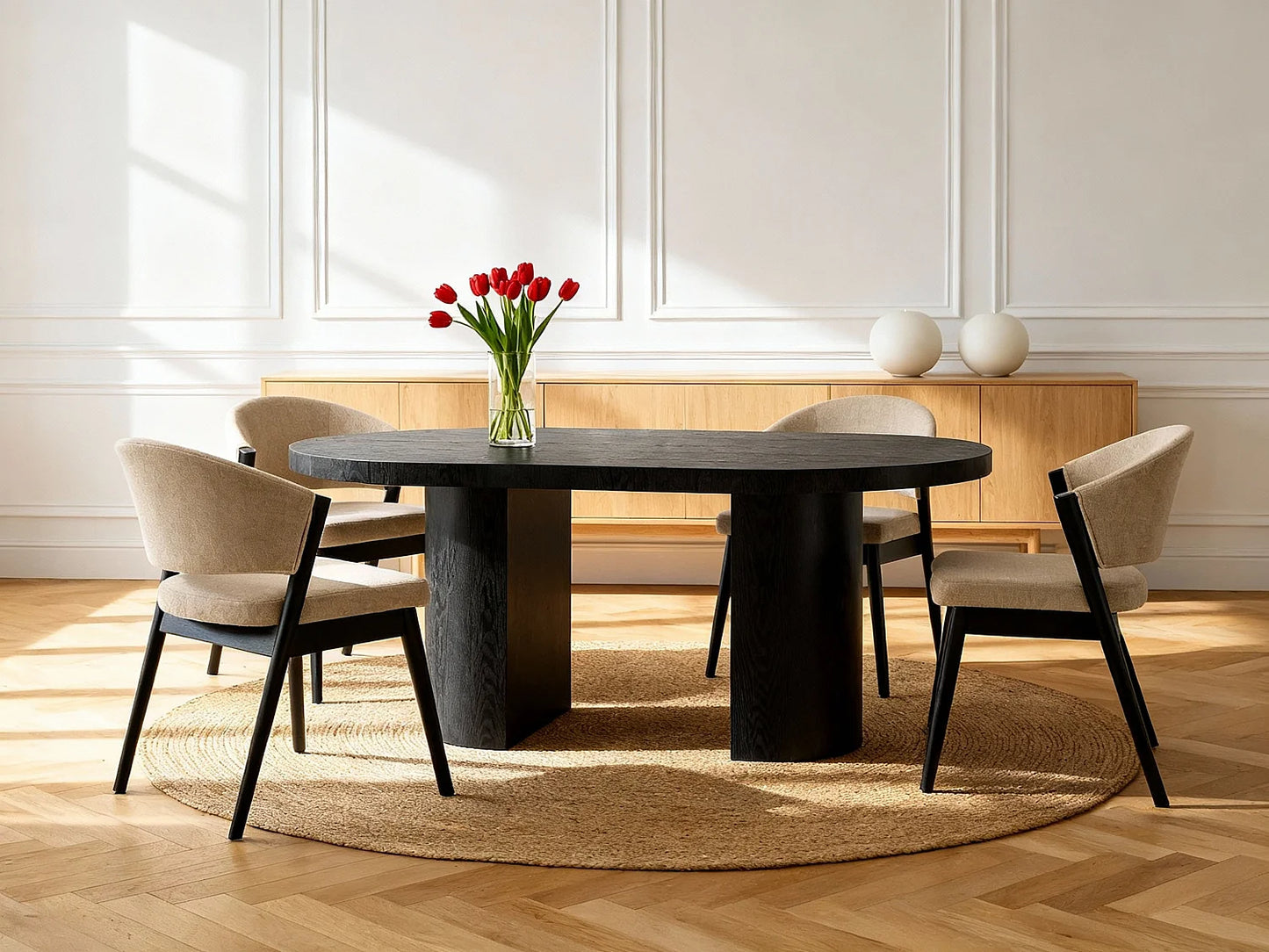 Lot 2 Chaises Japandi Tissu Noir Et Beige - Zelvyn