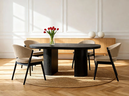 Lot 2 Chaises Japandi Tissu Noir Et Beige - Zelvyn