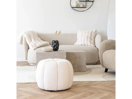 Pouf Contrasté Japandi Rond Blanc - Pumba