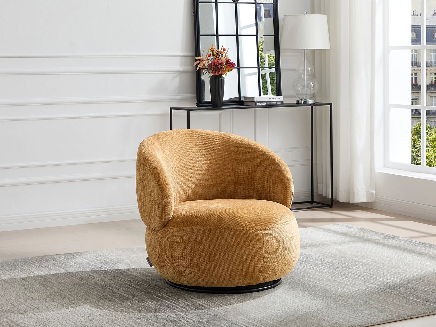 Fauteuil Japandi Rotatif Texturé Jaune - Lacazo