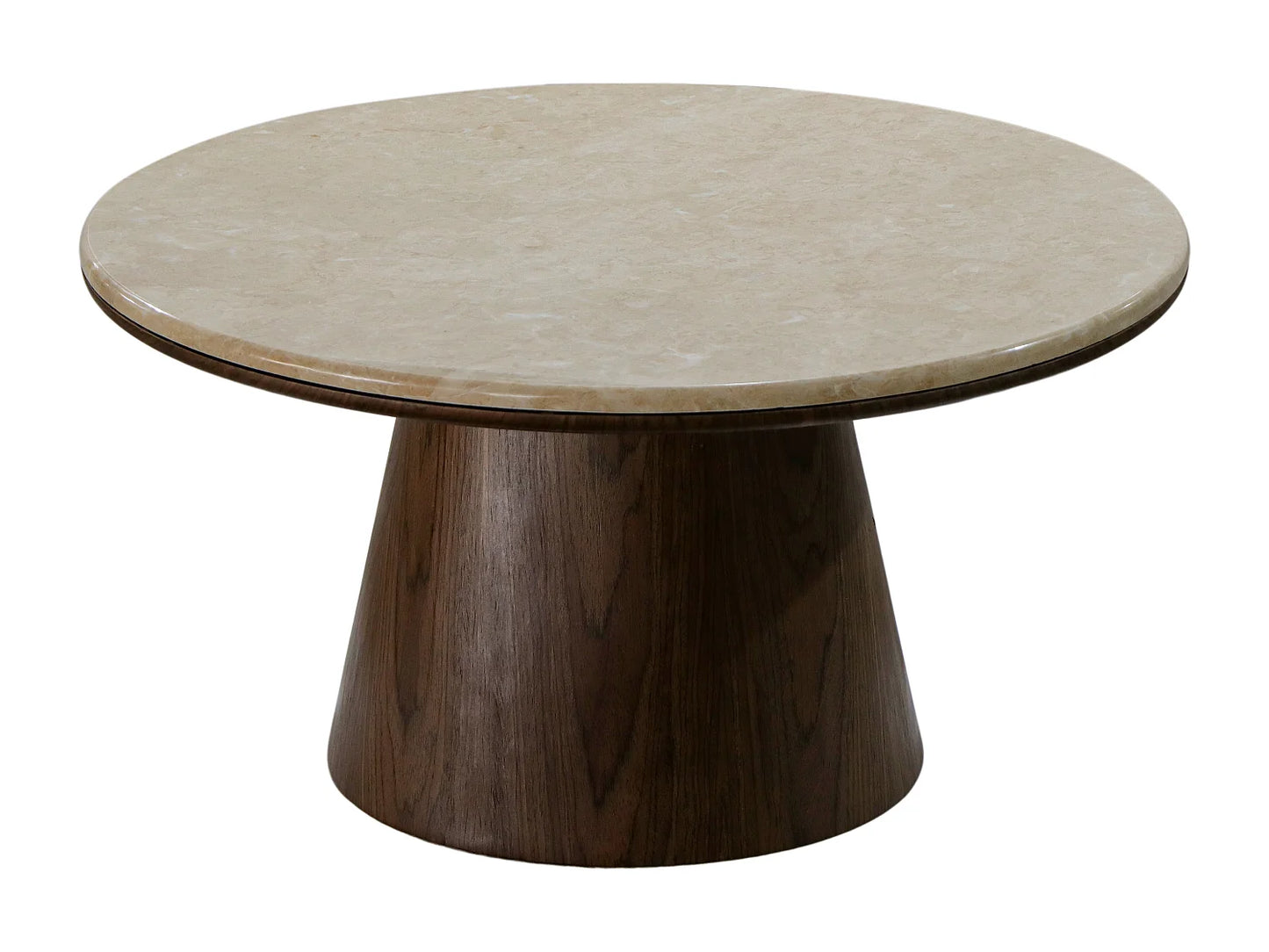Table Basse Japandi à Pied Conique en Bois et Travertin - Sadura