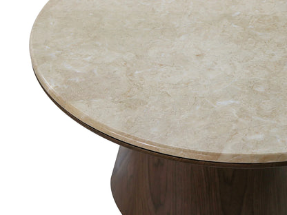 Table Basse Japandi à Pied Conique en Bois et Travertin - Sadura
