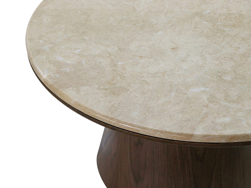 Table Basse Japandi à Pied Conique en Bois et Travertin - Sadura