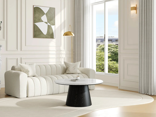 Table Basse Japandi Marbre Blanc et Bois Noir- Sadura