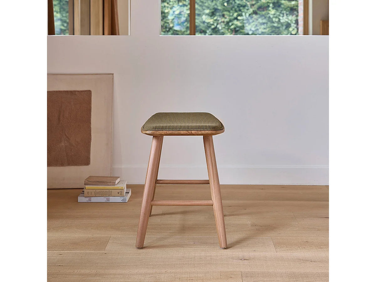 Tabouret Japandi Teck Velours Côtelé - Teck